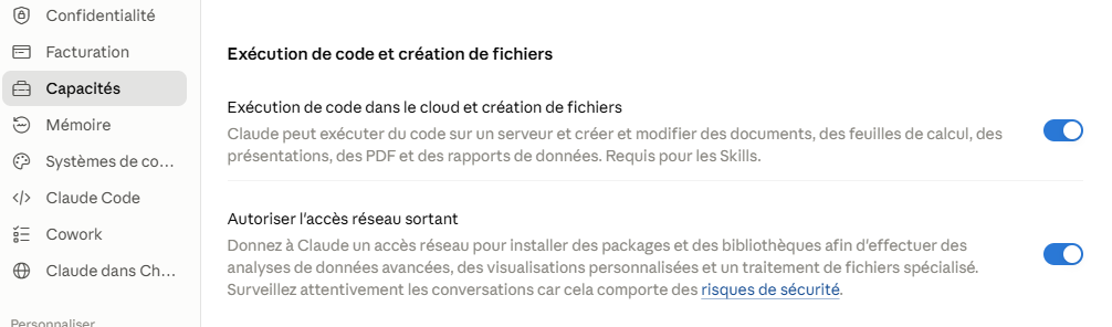 Exécution de code et création de fichiers dans claude